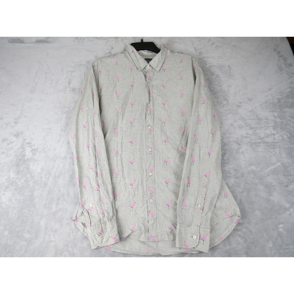 Bonobos Slim Fit L Gray Flamingo Print Long Sleeve Button Up Shirt
